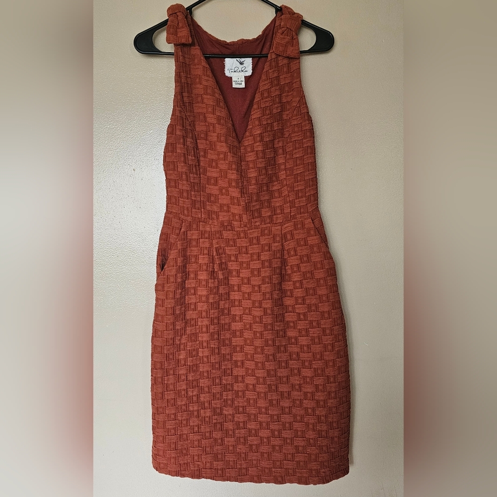 Tabitha Anthropologie Burnt Orange Textured Basket Weave Sheath Dress 2 Whimsy